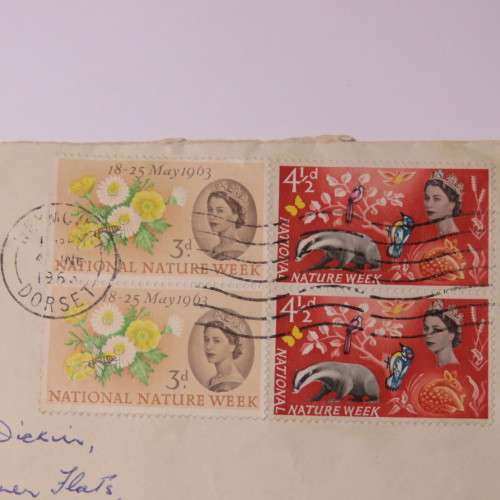 Airmail cover from Dorset, England to Fishhoek, South Africa in 1963 with 3d and 4 1/2d stamps