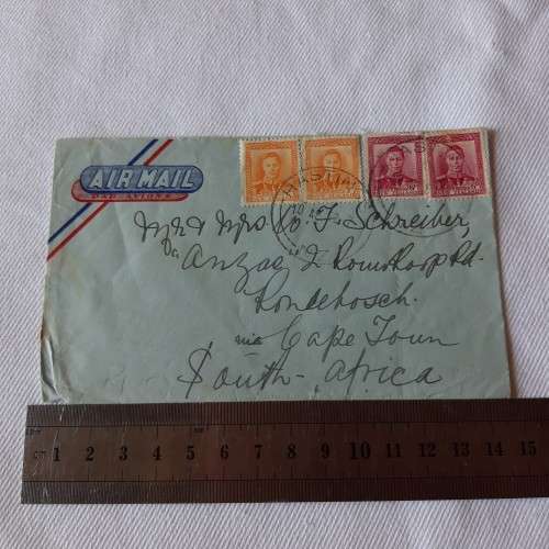 Airmail cover from Hastings, New Zealand to Cape Town, South Africa - 10 April 1952