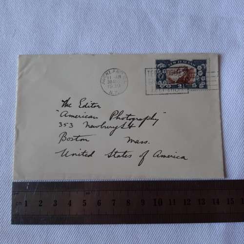 Postal cover from Auckland, New Zealand to Boston, USA with 2 1/2d New Zealand stamps