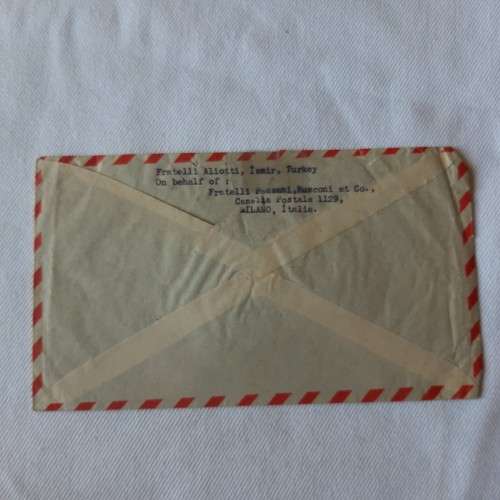 Airmail cover from Izmir,Turkey to Tanganyka,East Africa with 3 Turkey stamps 1x10 kurus, 2x30 kurus