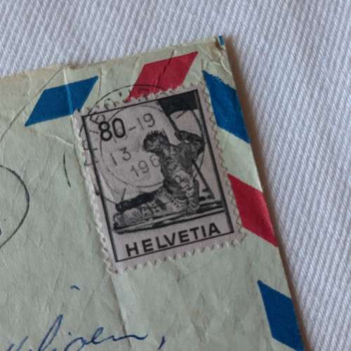 Airmail cover from Fribourg, Switzerland to Beaufort West, South Africa with 80 Helvetia stamp