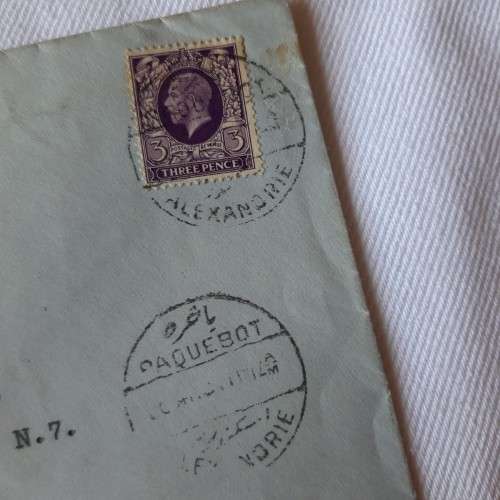 Paquebot postal cover from Alexandria to London, England with 3pence stamp - Via airmail