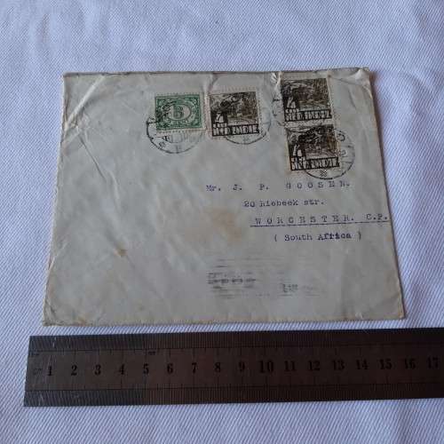 Postal cover from Solo, Indonesia to Worcester, South Africa with 4 Nederlandsch-Indie stamps