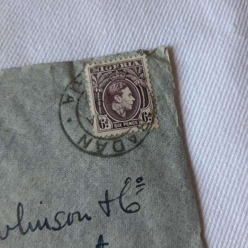 1939 Airmail cover from Abadan to Liverpool, England with Nigerian sixpence stamp