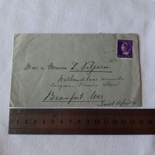 Postal cover from Netherlands to Beaufort West, South Africa with 20 cent Nederland stamp