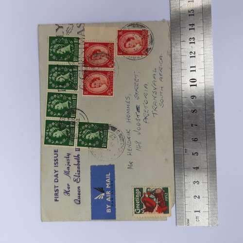 Airmail First day issue Christmas cover from United Kingdom to Transvaal, South Africa