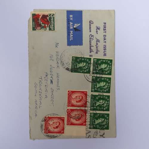 Airmail First day issue Christmas cover from United Kingdom to Transvaal, South Africa