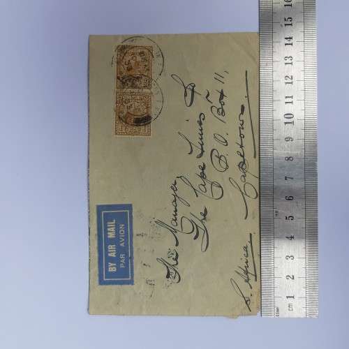 Airmail cover from London, England to Cape Town, South Africa - With 2x one shilling stamps