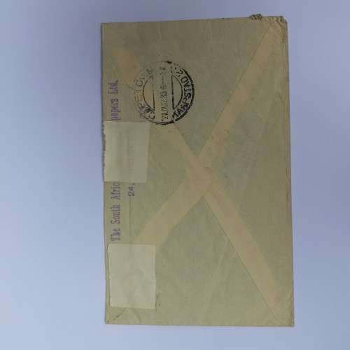 Airmail cover from London, England to Cape Town, South Africa - With 2x one shilling stamps
