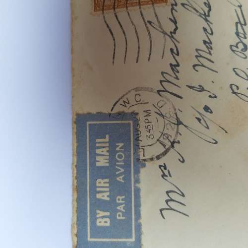 Airmail cover from London, England to Natal, South Africa with 5 1/2d rate British stamps