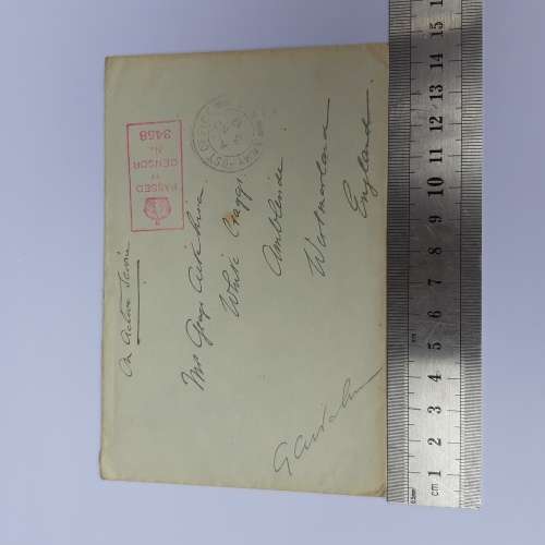 An active service cover posted from Army Post Office no.17 to England - Passed by censor 3458