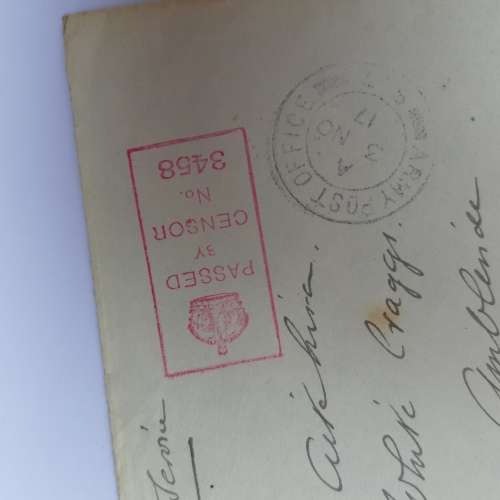 An active service cover posted from Army Post Office no.17 to England - Passed by censor 3458