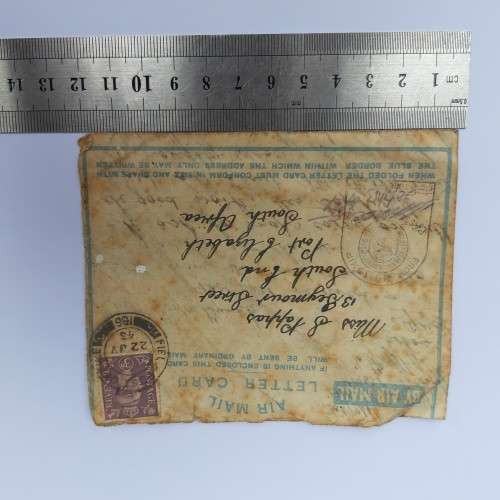 Airmail letter card from Field Post Office to Port Elizabeth, South Africa - 22 July 1943