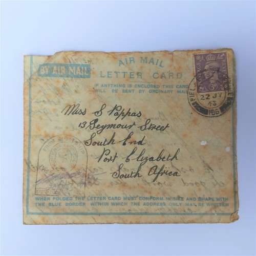 Airmail letter card from Field Post Office to Port Elizabeth, South Africa - 22 July 1943
