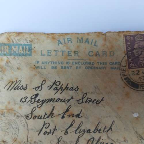 Airmail letter card from Field Post Office to Port Elizabeth, South Africa - 22 July 1943