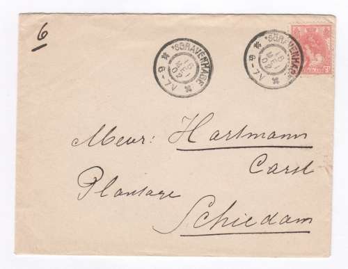 Postal cover from Gravenhage, Netherlands to Schiedam, Netherlands - 16 May 1902