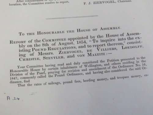 1854 Cape of Good Hope minutes and report on pound regulations in Wellington district
