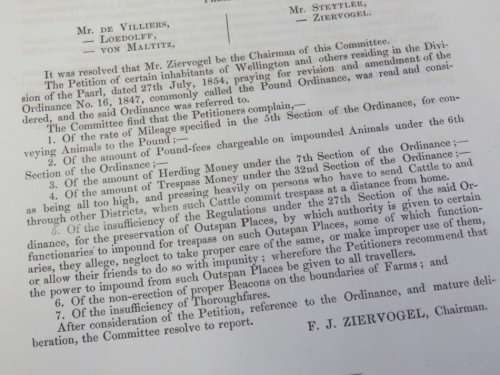 1854 Cape of Good Hope minutes and report on pound regulations in Wellington district