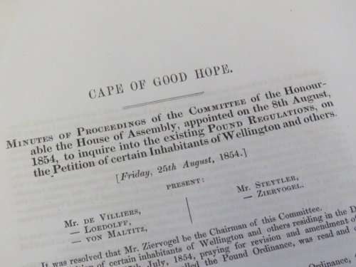 1854 Cape of Good Hope minutes and report on pound regulations in Wellington district