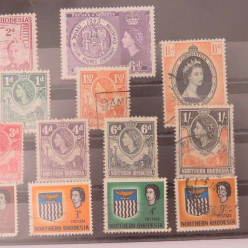 Lot of 3 cards with 40 Northern Rhodesia stamps