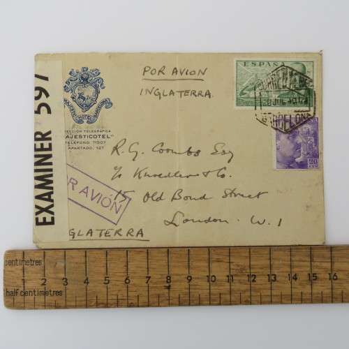 Airmail cover Spanish civil war era Barcelona to London on Majestic Hotel Barcelona Stationery