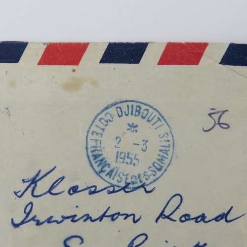 Airmail cover sent from French Somali Coast to Sea Point, Cape Town with 8 Somali Coast stamps