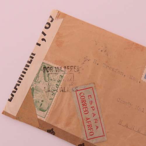 Censored cover posted Las Palmas, Canary Islands to Norfolk, England with 3 Spanish stamps