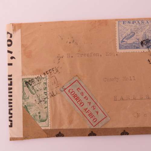 Censored cover posted Las Palmas, Canary Islands to Norfolk, England with 3 Spanish stamps