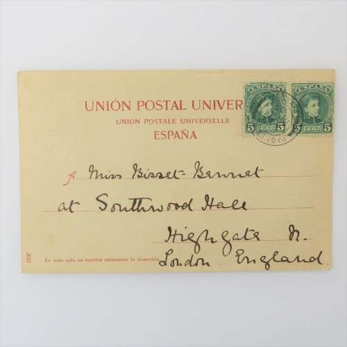 Postcard Paquebot Plymouth to London, England with 2 Spanish stamps