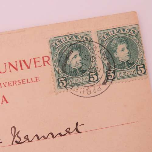 Postcard Paquebot Plymouth to London, England with 2 Spanish stamps