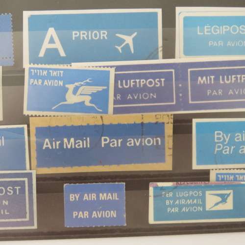 Lot of 14 airmail and priority stickers/stamps