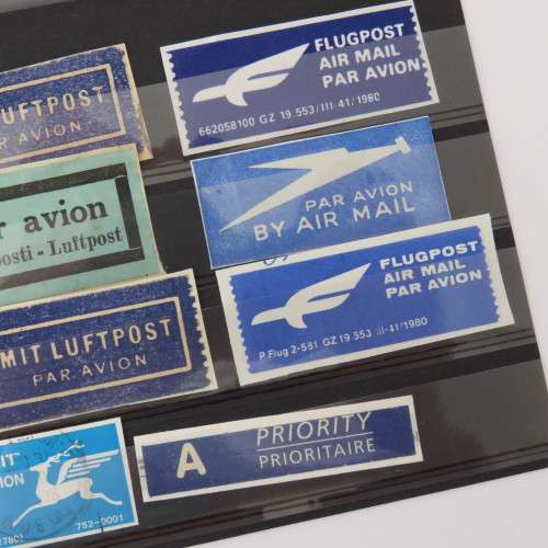 Lot of 12 airmail and priority tags/stickers