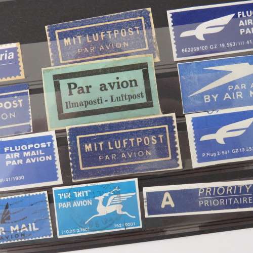 Lot of 12 airmail and priority tags/stickers