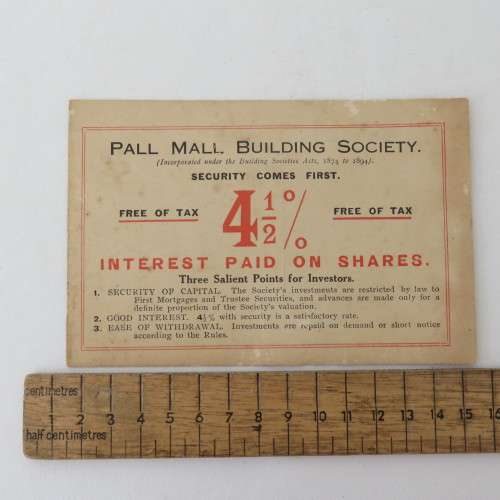Early 1900`s Pall Mall Building society response card
