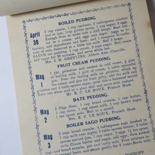 Cape Province Women`s Agricultural Association Calendar of puddings