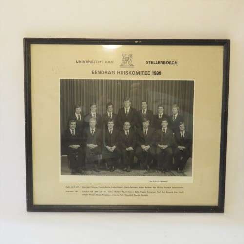 Framed photo of University of Stellenbosch - Eendrag House Committee 1980 - 32 x 37 cm