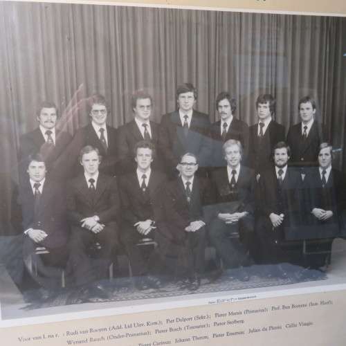 Framed photo of University of Stellenbosch Eendrag House committee 1979 - 32 x 37 cm