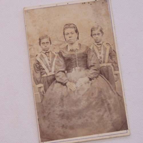 Photo on board of woman with twins - Paarl area late 1800`s