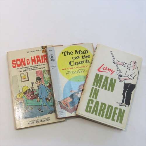 Vintage cartoon books - Son and Hair - The man on the couch - Man in Garden