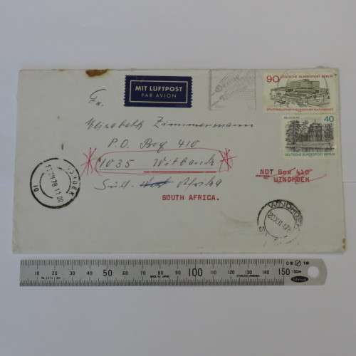 Airmail cover Germany to Witbank South Africa