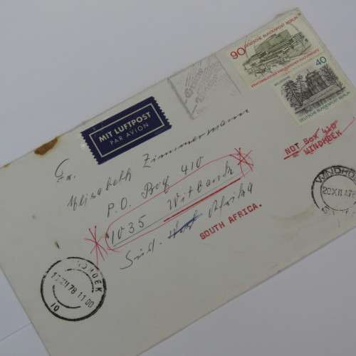 Airmail cover Germany to Witbank South Africa