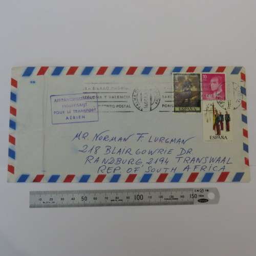 Letter posted from Palma de Mallorca , Spain to Randburg, South Africa 16 Oct 1978