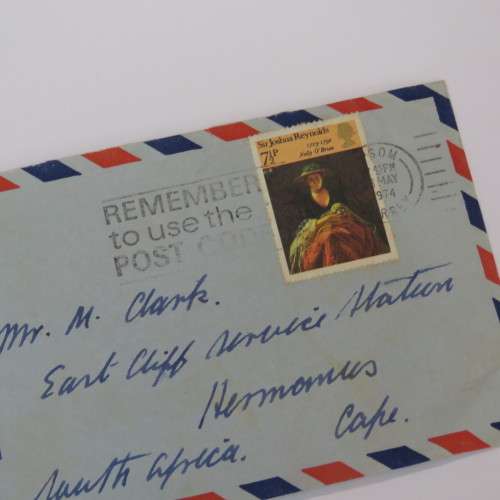 Airmail cover from Surrey, England to Hermanus, South Africa with 7 1/2 P stamp