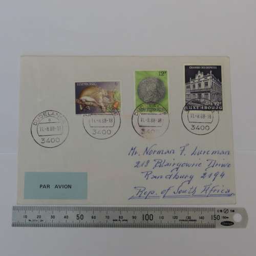 Airmail letter from Dudelange, Luxembourg  to Randburg, South Africa