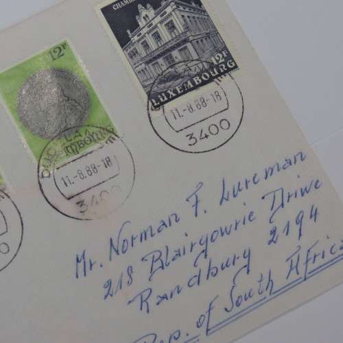 Airmail letter from Dudelange, Luxembourg  to Randburg, South Africa