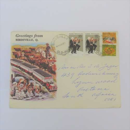 Letter sent from Birdsville, Australia to Pretoria, South Africa on a Birdsville cover