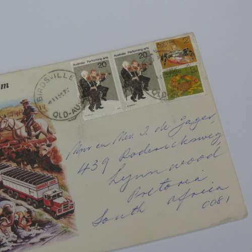Letter sent from Birdsville, Australia to Pretoria, South Africa on a Birdsville cover