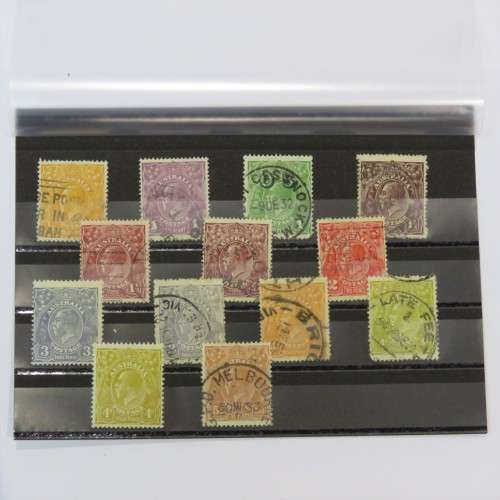 Australia lot of 13 King George V stamps in various shades - 1/2 penny to 5 penny