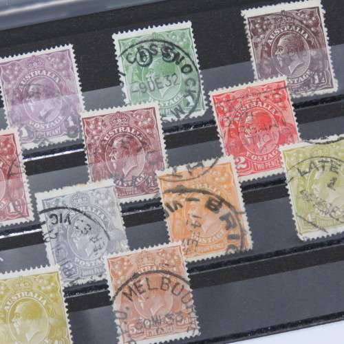 Australia lot of 13 King George V stamps in various shades - 1/2 penny to 5 penny