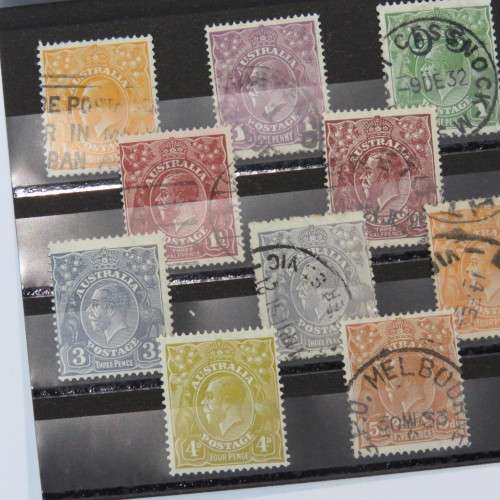 Australia lot of 13 King George V stamps in various shades - 1/2 penny to 5 penny